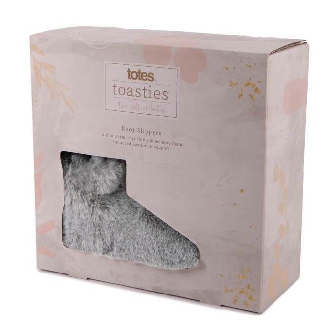 totes® Ladies Faux Fur Boot Slippers Grey Extra Image 1